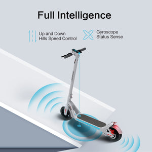 A8 Electric Scooter Adults & Scooter Lock, 28 Miles Long-Range Battery, Gyroscope Speed Control and Intelligent Light Sense, 9" Anti-Puncture Air Filled Tires, Max 630W Motor & Foldable