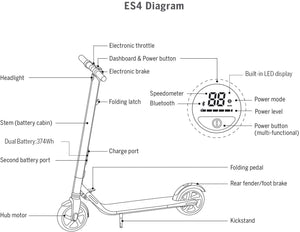 Ninebot ES4 Electric Kick Scooter with External Battery, Lightweight and Foldable, Upgraded Motor Power, Dark Grey