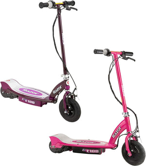 E100 Kids Ride on 24V Motorized Powered Electric Scooter Toy, Speeds up to 10 MPH with Brakes and Pneumatic Tires, Pink and Purple