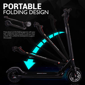 Folding Electric Scooter for Adults - 300W Brushless Motor Foldable Commuter Scooter W/ 8.5 Inch Pneumatic Tires, 3 Speed up to 19MPH, 18 Miles, Disc Brake & ABS, for Adult & Kids -  HURES18-M5