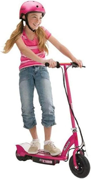 E100 Kids Ride on 24V Motorized Powered Electric Scooter Toy, Speeds up to 10 MPH with Brakes and Pneumatic Tires, Pink and Purple