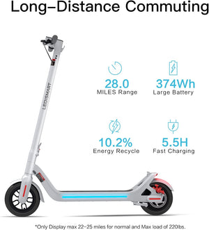 A8 Electric Scooter Adults & Scooter Lock, 28 Miles Long-Range Battery, Gyroscope Speed Control and Intelligent Light Sense, 9" Anti-Puncture Air Filled Tires, Max 630W Motor & Foldable