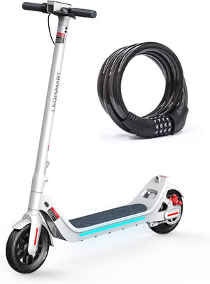 A8 Electric Scooter Adults & Scooter Lock, 28 Miles Long-Range Battery, Gyroscope Speed Control and Intelligent Light Sense, 9" Anti-Puncture Air Filled Tires, Max 630W Motor & Foldable